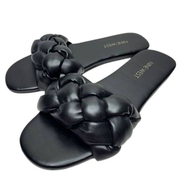 Nine West Sandals Size 6 Black Braided Strap Slip On Slides - Picture 8 of 8